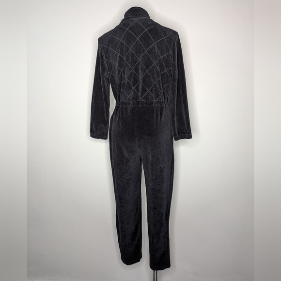 Vintage Saks Fifth Folio Collection Black Velvet Pearl Accent Zip Up Jumpsuit M - Picture 6 of 11